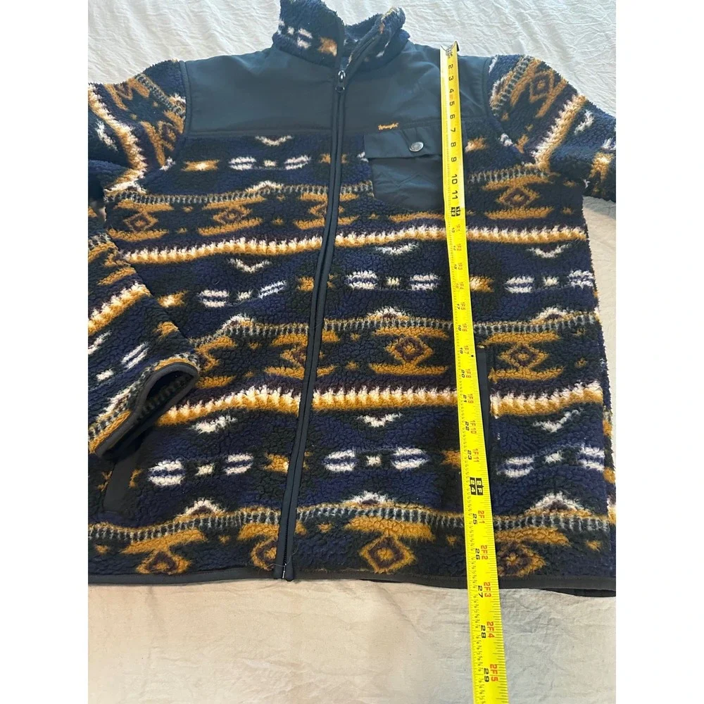 Wrangler Mens Southwestern Aztec Fleece Jacket Navy Orange Large